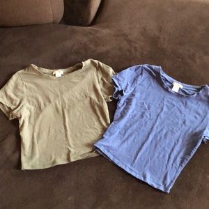 Green and blue crop tops